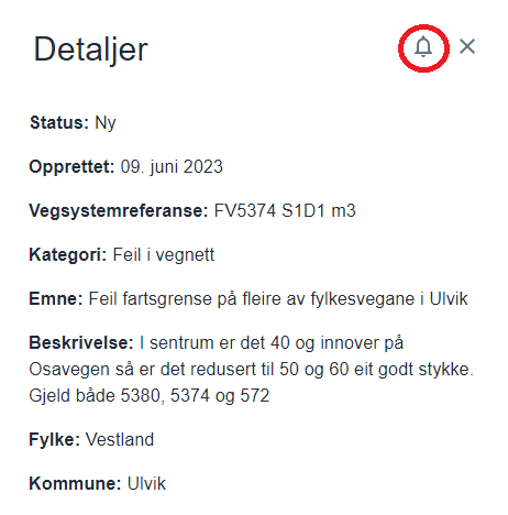 Et skjermbilde av Fiksvegdata sitt symbol for abonnering